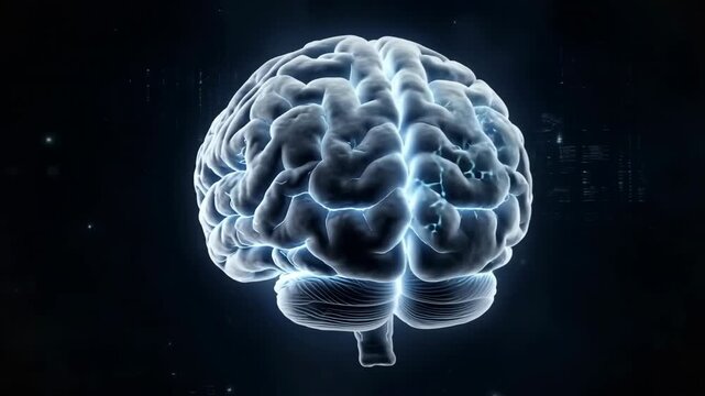 Human brain made of storm cloud with electric lightning surreal technology advertisement background artificial intelligence conceptual mind power