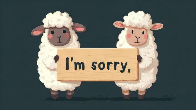 cute white sheeps with sorry card illustrated animation