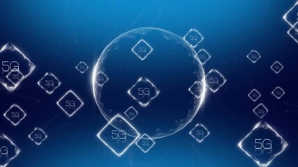 Animation of 5g text, globe with connections and data processing - Powered by Adobe