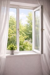 Open window bringing fresh air and green tree views © Alejandro