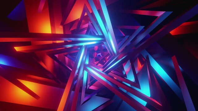 Seamless VJ loop with sharp pentagonal tunnel and glowing geometric portal for stage screens