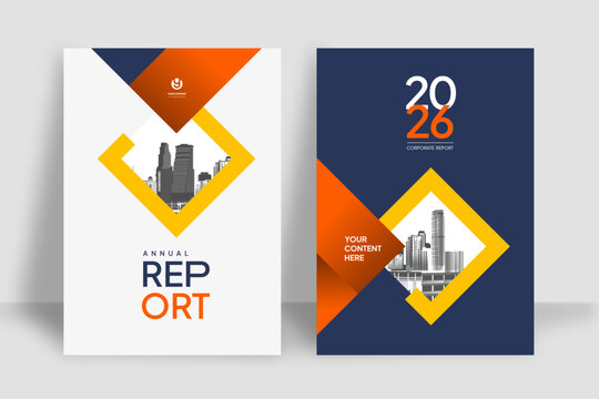 Business Report Cover Template &ndash; Orange snd Blue Geometric Layout (A4)