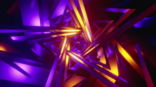 Seamless VJ loop with sharp pentagonal tunnel and glowing geometric portal for stage screens