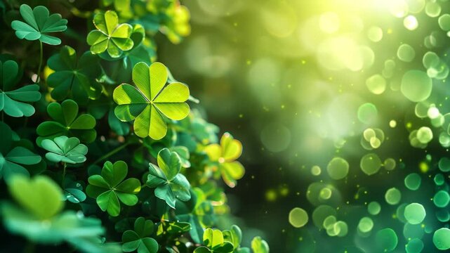 A close up view of vibrant lush green four leaf clovers with a beautiful bokeh background nature s magic 4k video