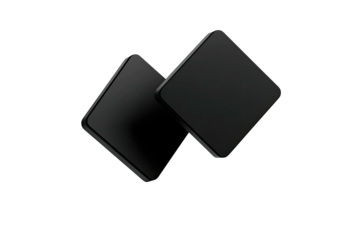 Glossy, black 3D rhombuses, overlapping with subtle shading, isolated on complete black