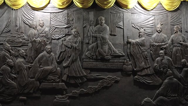 Xunzi, a great ancient Chinese philosopher and During the Spring and Autumn Period and the Warring States Period in China, the philosopher Xunzi gave lectures on stone carving and preached to students