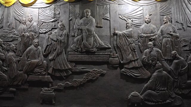 Xunzi, a great ancient Chinese philosopher and During the Spring and Autumn Period and the Warring States Period in China, the philosopher Xunzi gave lectures on stone carving and preached to students