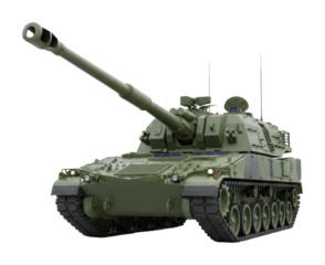 Military tank maneuvering in urban warfare digital view isolated on transparent background