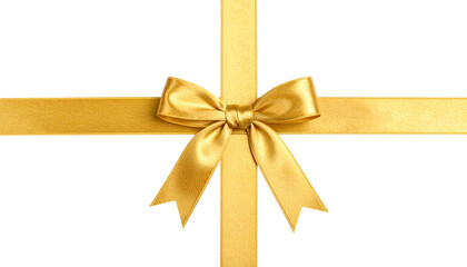 Fototapeta premium golden ribbon bow tied in centre, isolated on transparent background