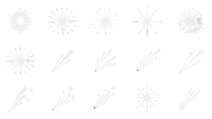 Obraz premium Various explosion effects and firework bursts isolated on a white background viewed from a straight-on perspective showcasing different energetic releases