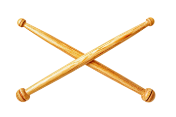 Two wooden sticks, crossed, used for striking percussion instruments