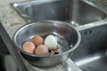 Close-up shot of boiled egg