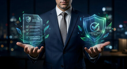 Corporate Cybersecurity and Compliance Governance Shield Concept