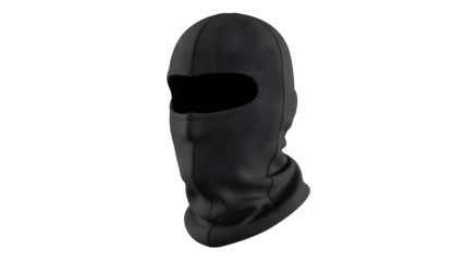 A black ski mask on a solid black background for winter sports