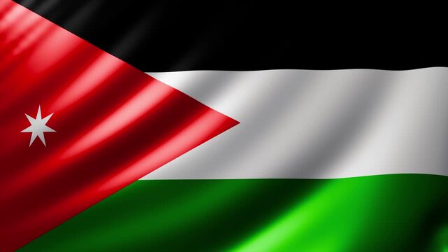 Jordan flag animation with smooth waving fabric and balanced lighting, ideal for Middle East documentaries, educational content, cultural media, news visuals, and international presentations.