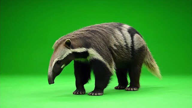 Hog Badger Animal Standing and Looking Around on a Green Screen.