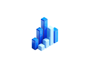3D-rendered, isometric graph representing data growth, presented with blue color scheme