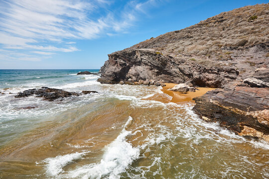 Mediterranean coastline in Murcia. Calblanque regional park, Negrete cove. Spain