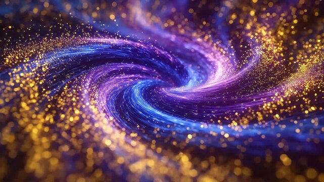 Purple and blue energy vortex with flowing light particles