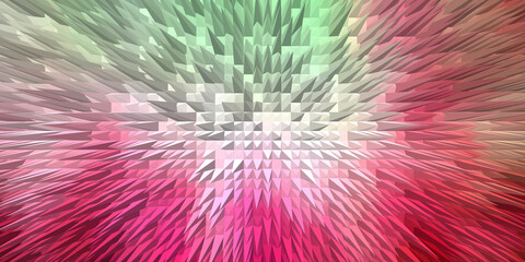 Fototapeta premium A vibrant abstract background with a 3D pixel explosion or extrusion effect in red and green, creating a dynamic, chaotic, and futuristic concept for technology, data, or a powerful motion graphic.