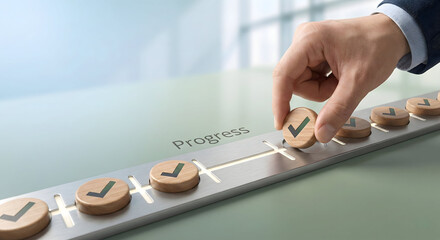 Hand Picking Success Checkmark Token from Progress Track