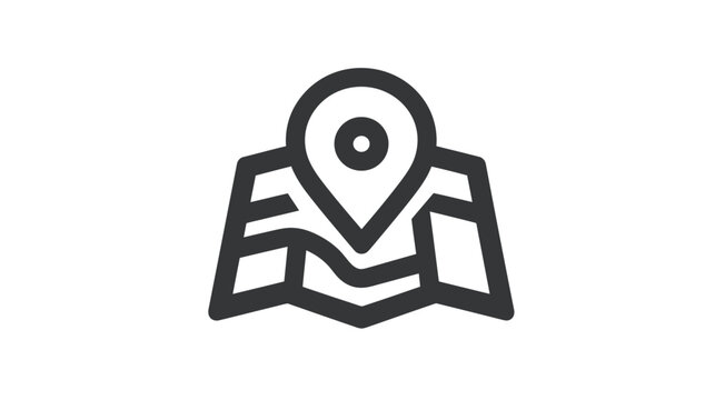 Location Pin on Folded Map Icon Outline. Navigation, Travel, GPS, and Direction Symbol in Line Art Style.