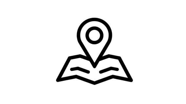 Black outline location pin on folded map icon, navigation, travel destination, GPS, address symbol, pointer