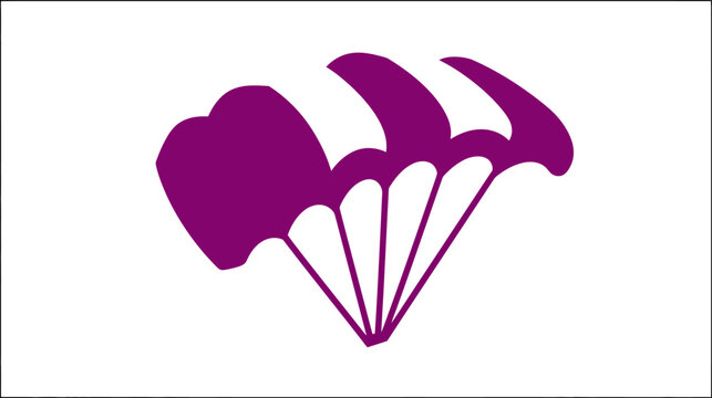 Stylized purple parachute icon, graphic illustration of a paraglider, symbol for skydiving or extreme adventure sports.