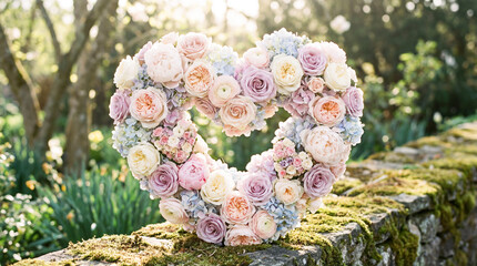 Floral Love: Soft pastel florals mixed with heart shapes Minimalist Background
