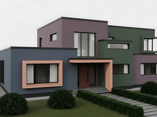 Modernist residence displays cubist architecture with landscaping design