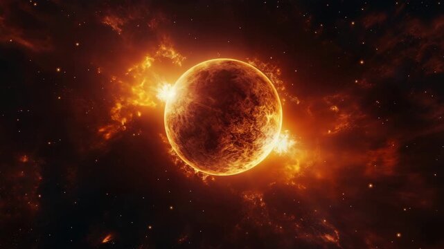 fictional burning sun in outer space animation