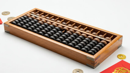 Abacus counting beads on wooden frame.