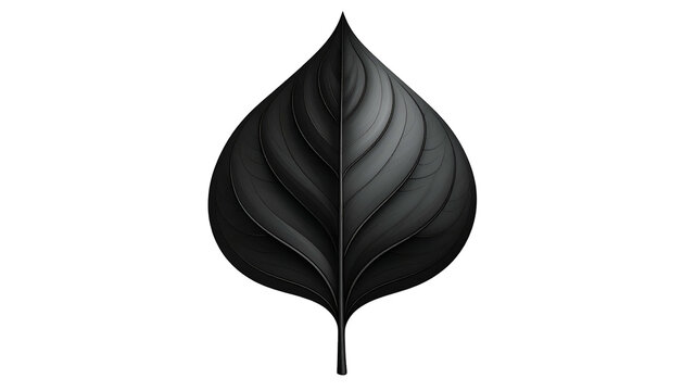 Stylized grey leaf with intricate veining against a stark black background