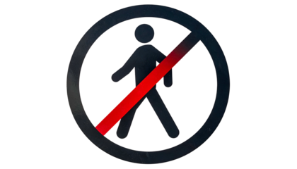 A no-entry sign with a silhouette of a person inside a black circle, crossed by a red line