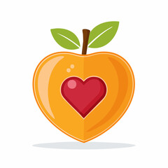 Fototapeta premium Orange fruit with a heart shape inside and green leaves on white backdrop