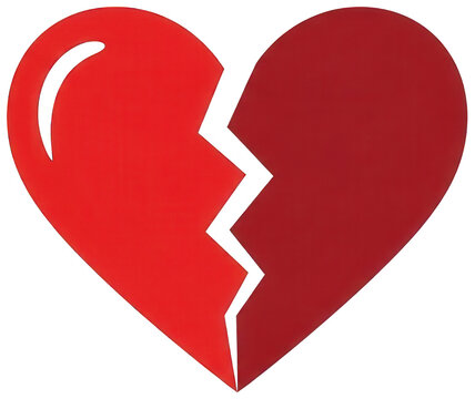 Red Heart png Broken Heart cutout Cracked Love symbol png Split Affection icon cutout Sad Emotion graphic png Hurt Romance emblem cutout isolated transparent background image