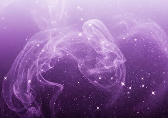 Violet cosmic swirl with shimmering particle effects for background use
