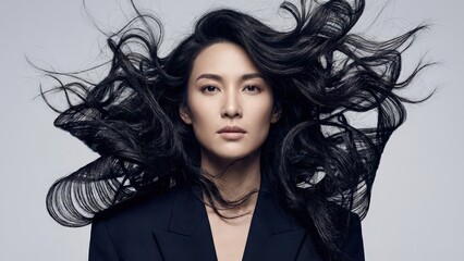 Stunning Woman with Voluminous Black Hair