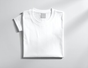 Top-down view of a pristine white folded tee