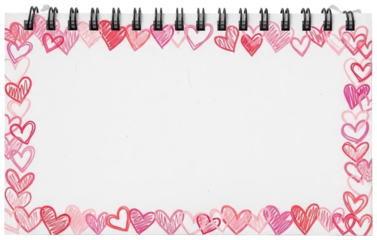 Red Heart png Pink Heart cutout Hand-drawn Frame png Doodle Border cutout Blank Paper png White Page cutout Spiral Notebook png Black isolated transparent background image