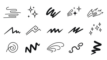 Collection of Hand-Drawn Vector Sparkle, Swirls, and Motion Elements for Design