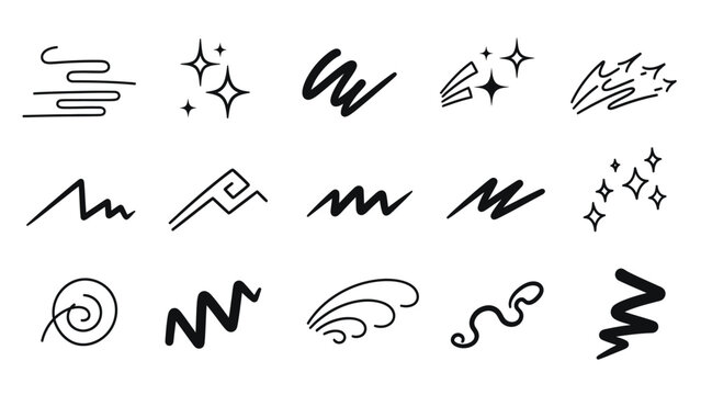 Collection of Hand-Drawn Vector Sparkle, Swirls, and Motion Elements for Design
