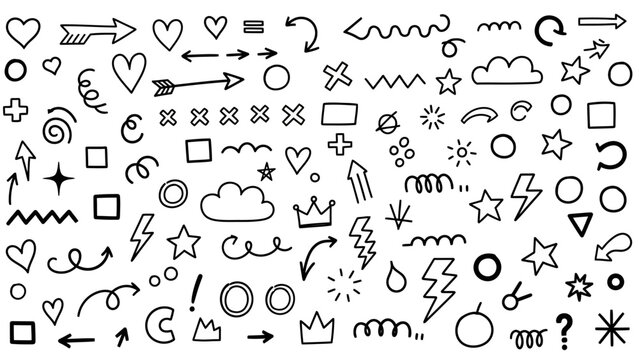 Collection of Hand-Drawn Doodle Elements and Symbols for Creative Design