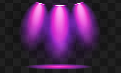 Three purple spotlights on stage