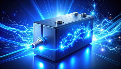 Futuristic battery with electric arcs and glowing energy