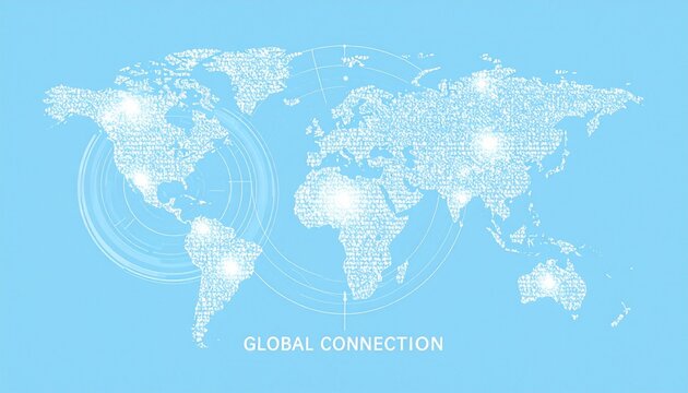 Stylized world map with data nodes and wave patterns - Powered by Adobe