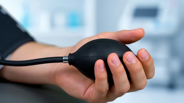 Hand Pumping Blood Pressure Cuff Doctor Checkup Close Up