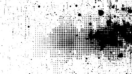 Ink Splash Halftone Grunge Texture. Abstract Distress Halftone Background. Rough Urban Halftone Dots Background. Vector Design.