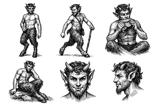 Mythical satyr collection: intricate line art of greek mythology creatures