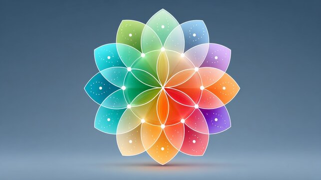 3D digital render of a colorful geometric flower icon. Ideal for business blogs or app developers discussing branding, creativity, and holistic wellness.